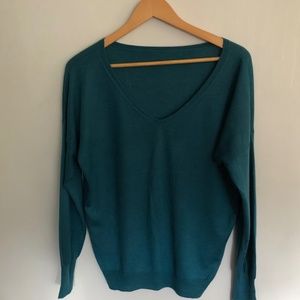 Aqua Blue Cashmere/Silk V Neck Sweater -Size M